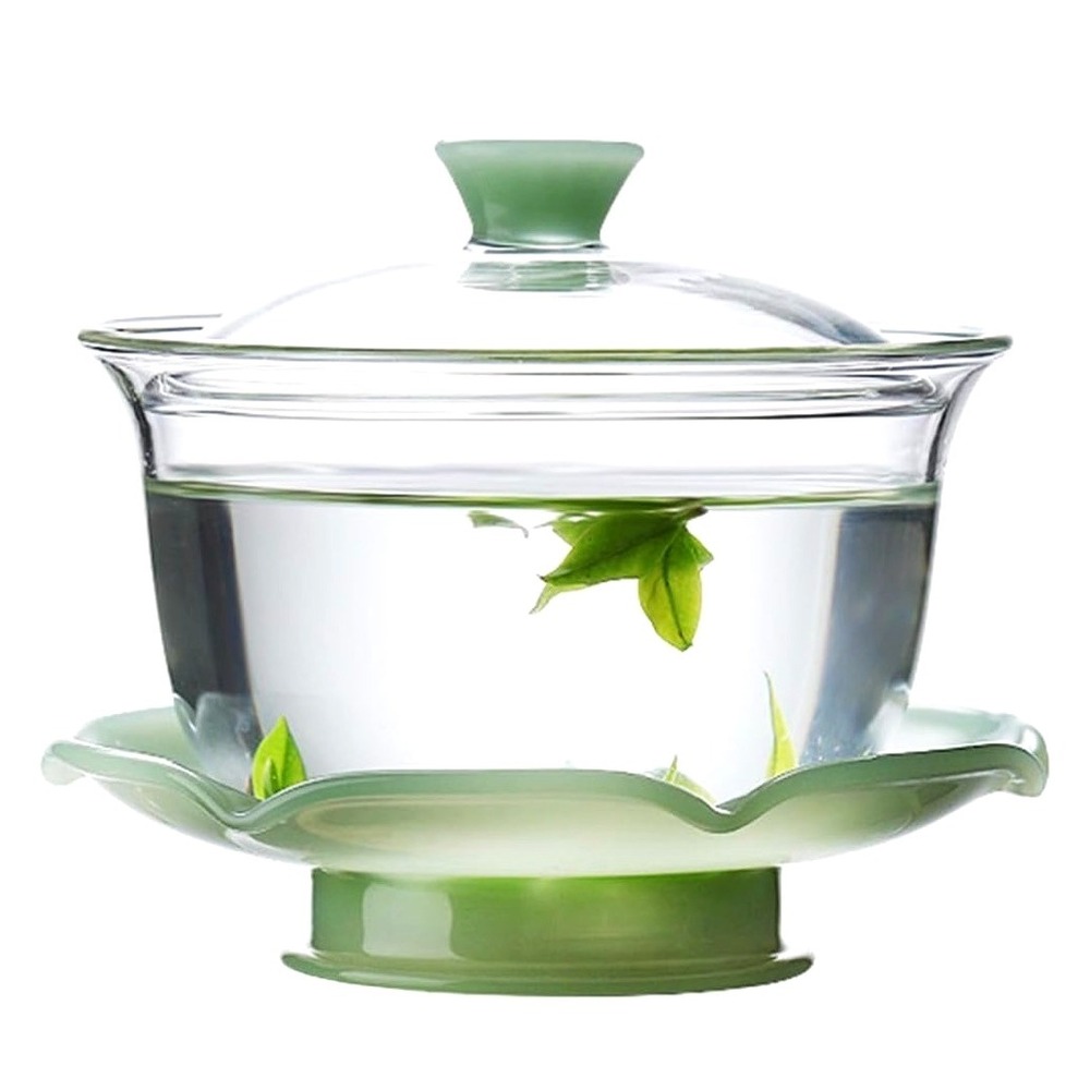 Borosilicate Glass GAIWAN TEA CUP - 10oz Saucer/Lid Heat Resistant